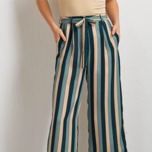 June & Hudson Pants - SALE! NWT Stripe Tie Front Palazzo Pants